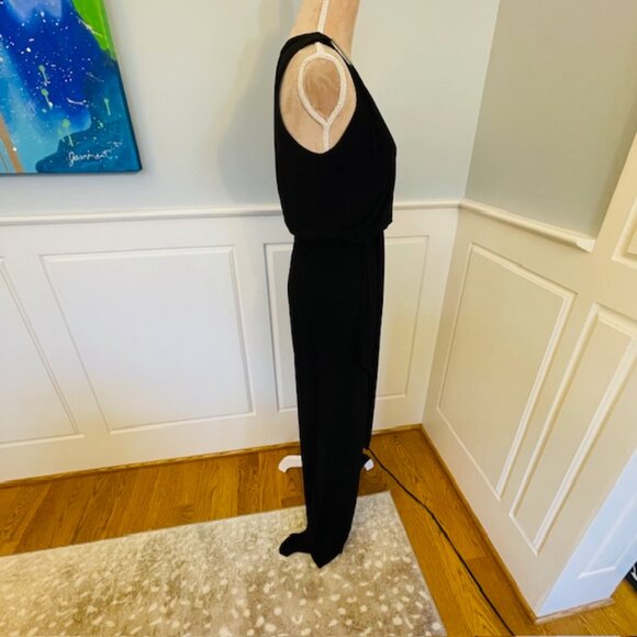 Cache Vintage Stretch Jersey Formal Jumpsuit Silver Metal Shoulder Accents Med - Picture 4 of 9